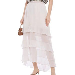 CHARLI Emanuelle Sheer Paneled Tiered Maxi Skirt in Ecru Size L Brand New NWT